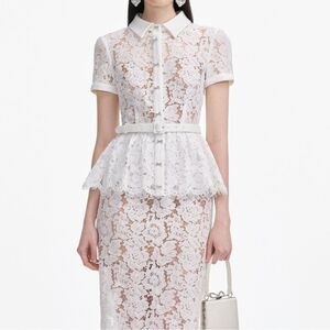 NWOT Self-Portrait WHITE LACE PEPLUM MIDI DRESS, size US4